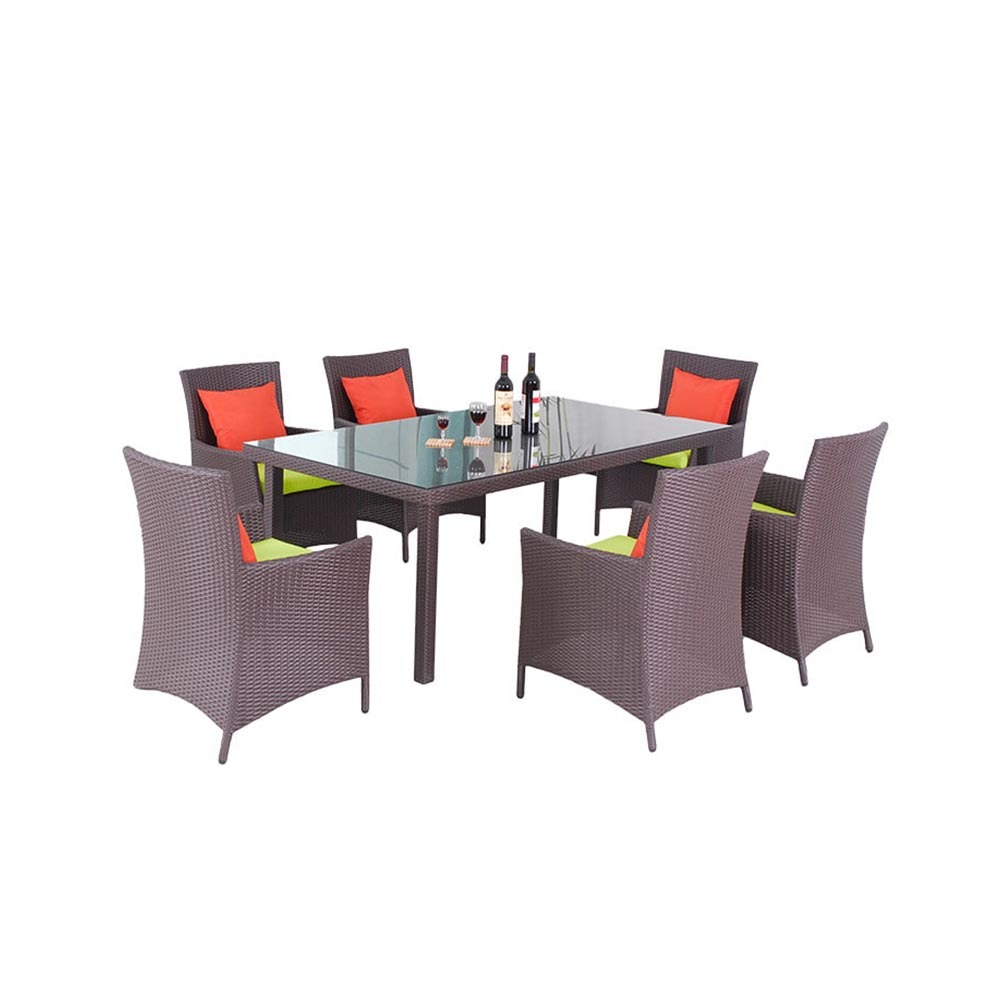 Теплый семейный обеденный стол и стулья из плетеного ротанга из 7 предметов для отдыха на открытом воздухе