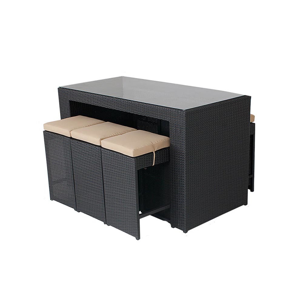 WYHS-T102 Outdoor 7 шт. Всепогодный набор мебели для патио коричневый плетеный барный стул с подушками, опорой для спины и подлокотником