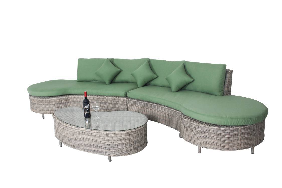 WYHS-T246 Алюминиевый ротанговый диван с зеленым горошком и четырьмя подушками, 4 предмета