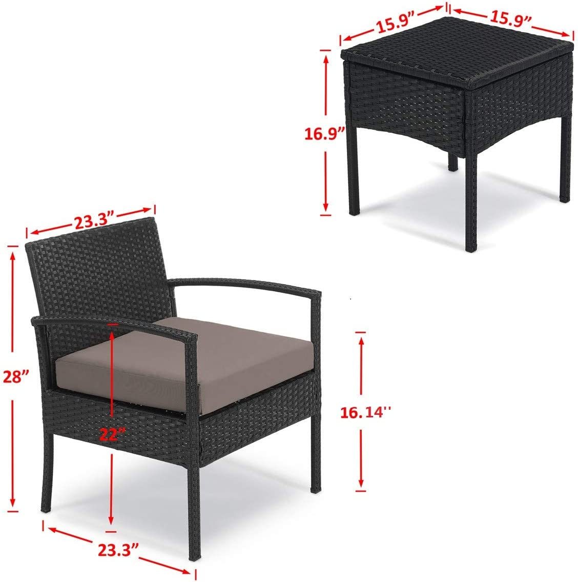 Набор из 3 стульев для бесед из ротанга патио