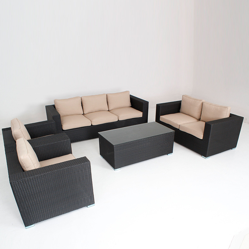 Садовая мебель из 5 предметов, наборы для патио, полиэтиленовый ротанговый секционный диван с журнальным столиком и моющимися диванными подушками