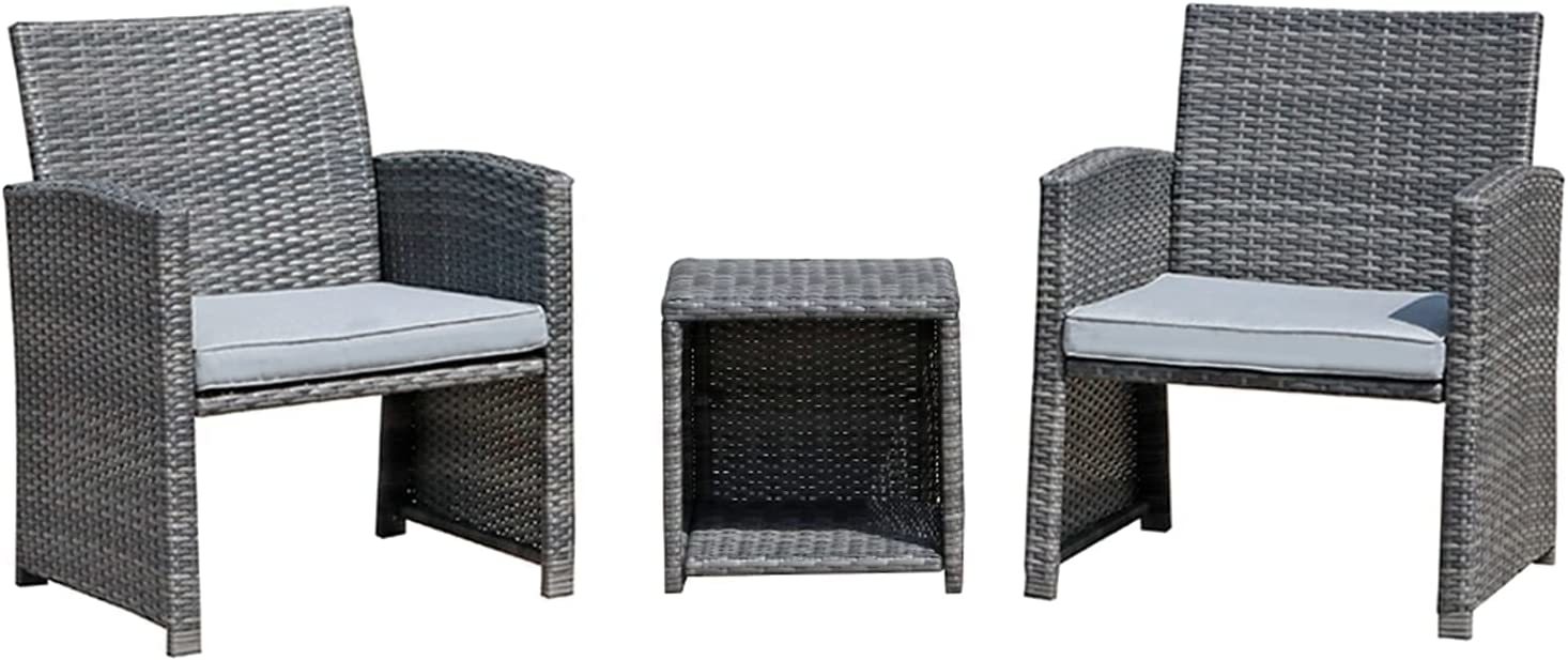 Комплект мебели для патио из 3 предметов, плетеный набор для разговоров на открытом воздухе, стулья для веранды с журнальным столиком для хранения