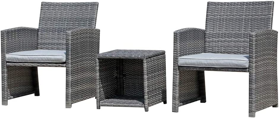 Комплект мебели для патио из 3 предметов, плетеный набор для разговоров на открытом воздухе, стулья для веранды с журнальным столиком для хранения