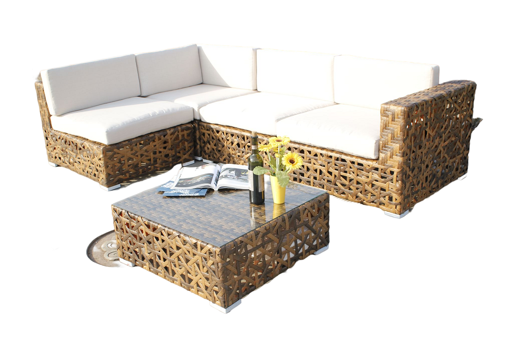 Уличный диван из ротанга, 5 предметов, бежевая мебель из ротанга PE с чайным столиком